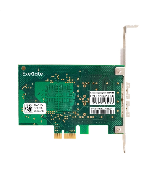 Комплект: Сетевой адаптер SFP ExeGate EXE-82576-F2 + Трансивер Multi-Mode до 550м ExeGate EXT-1G-MM850-LC2-550M (EX296229RUS: PCI-E x1 v2.0, порты 2x SFP (10/100/1000Mb/s), Gigabit Server NIC Intel Chipset 82576-F2 + EX298329RUS: Tx:850/Rx:850 нм, до 550 м, разъем Duplex LC)