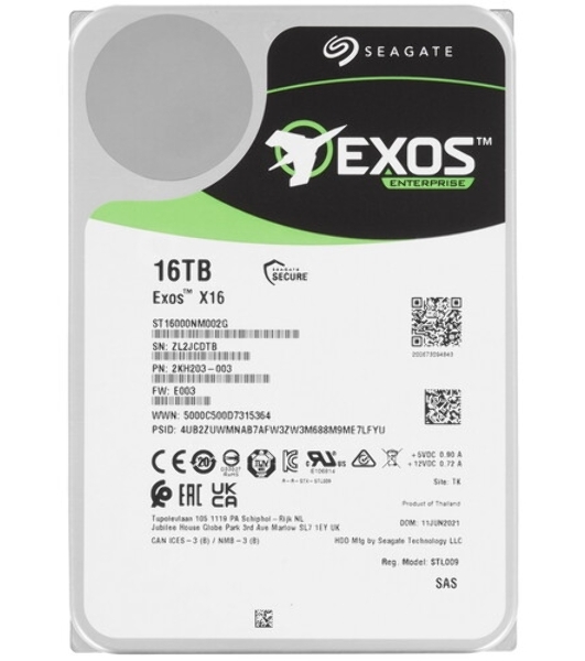 Жесткий диск Seagate 16Tb, ST16000NM002G, SAS Exos X16, 7200 rpm, 256Mb buffer