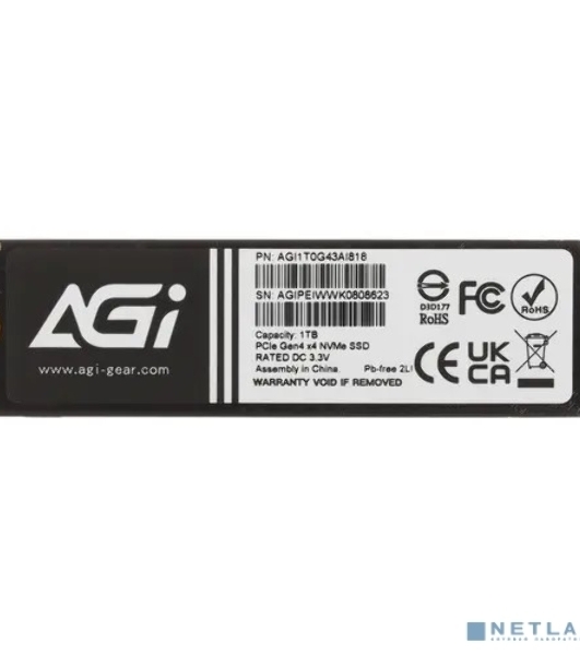 Накопитель SSD AGI AGI1T0G43AI818, 1Tb, PCIe 4.0 x4, M.2 2280, NVMe, R/W 4700/2800