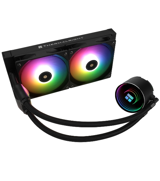 Водяное охлаждение для процессора Thermalright Frozen Notte 240 черный ARGB V2 (240мм, Black, ARGB/ Fans: 2x120мм, 72.37CFM, 27.7dBA, 2000RPM/ Pump height 54мм, 28dBA, 5300RPM, Rad thickness 27мм/ S: 1200, 1700, 1851, 2011, 2066, 115X, AM2, AM2+, AM3, AM3+, AM4, AM5, FM1, FM2, FM2+)