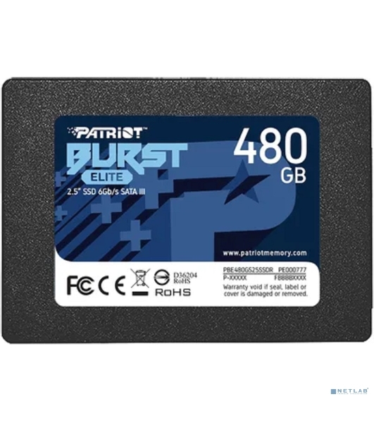 Накопитель SSD Patriot Burst Elite, 480Gb, SATA, 2.5', R/W 450/320