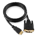 Кабель HDMI-DVI Cablexpert CC-HDMI-DVI-6, 19M/19M, single link, медь, позол.разъемы, экран, 1.8м, черный, пакет, фото 1