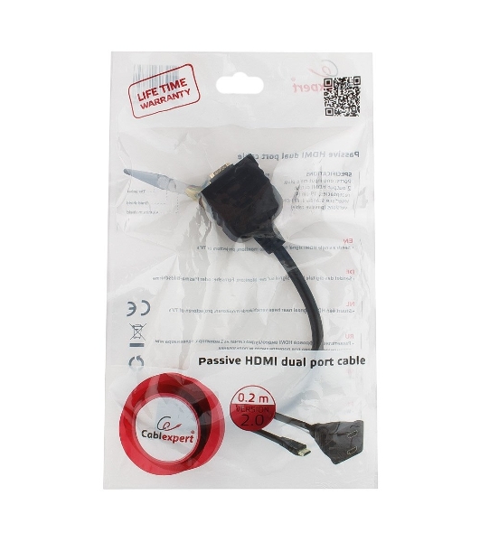 Разветвитель HDMI Cablexpert DSP-2PH4-002, HD19F/2x19F, 1 компьютер => 2 монитора, пасcивный, Full-HD, 3D, 1.4v