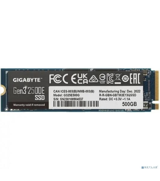 Накопитель SSD GIGABYTE AORUS Gen3 2500E, 500Gb, M.2 2280, PCIe 3.0 x4, NVMe, R/W 2300/1500