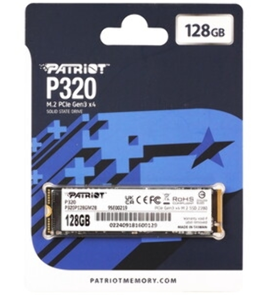 Накопитель SSD Patriot P320, 128Gb, PCIe 3.0 x4, M.2 2280, NVMe, R/W 1600/1000