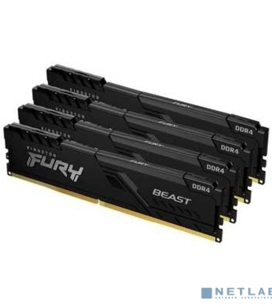 Оперативная память Kingston Fury Beast, DDR4, 64GB (4x16GB), 3200MHz, CL16, DIMM, радиатор, черный