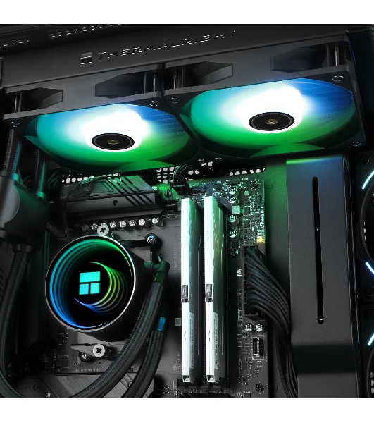 Водяное охлаждение для процессора Thermalright Frozen Notte 240 черный ARGB V2 (240мм, Black, ARGB/ Fans: 2x120мм, 72.37CFM, 27.7dBA, 2000RPM/ Pump height 54мм, 28dBA, 5300RPM, Rad thickness 27мм/ S: 1200, 1700, 1851, 2011, 2066, 115X, AM2, AM2+, AM3, AM3+, AM4, AM5, FM1, FM2, FM2+)