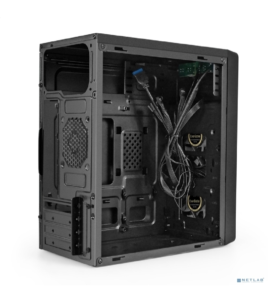 Компьютерный корпус Minitower ExeGate mEVO-7803 (mATX, без БП, 2*USB+1*USB 3.0, HD аудио, черный, 2 вент. 12см с RGb подсветкой)