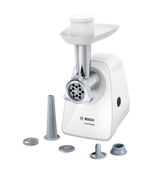 Мясорубка электрическая Bosch MFW2520W белый, 1500 Вт, 1.7 кг/мин, насадки - 4