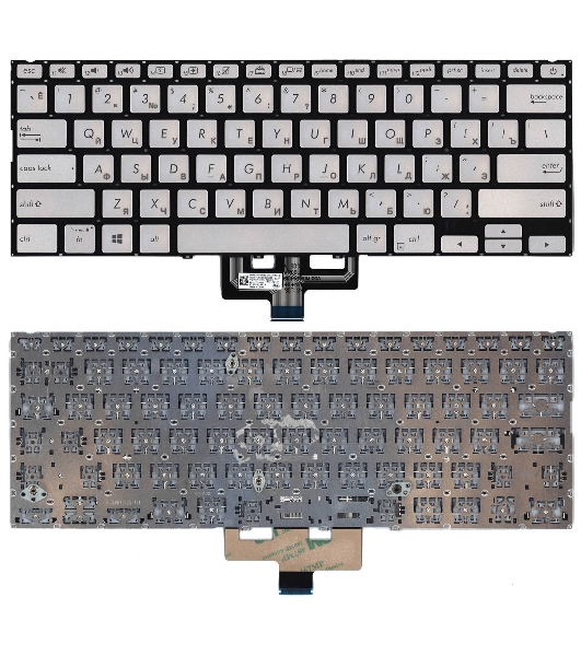 Клавиатура для ноутбука Asus ZenBook UX433FA серебристая с подсветкой