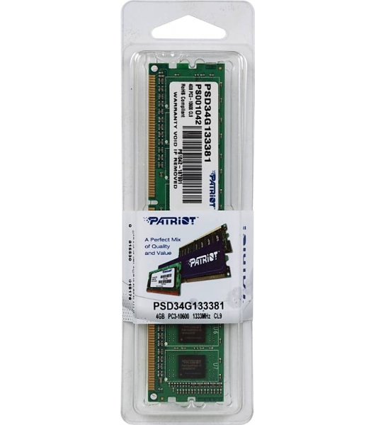 Оперативная память Patriot, DDR3, 4GB (1x4 GB), 1333 MHz, CL9, DIMM