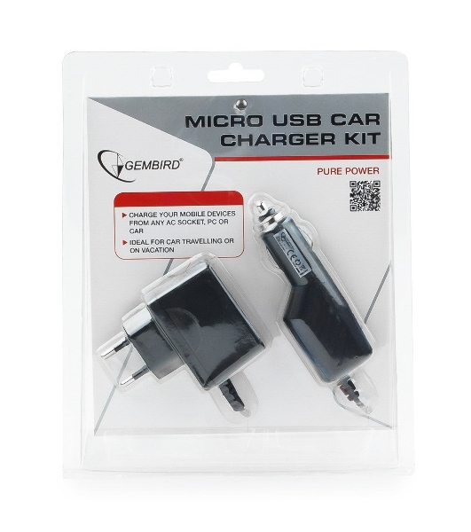 Набор зарядных устройств Gembird с Micro-USB разъемом MP3A-CAR-KIT1 110/220V-5V и 12VDC-5V черный