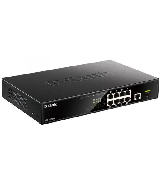 Коммутатор D-Link DGS-1010MP/A1A, 9×1 Гбит/с + 1×1 Гбит/с SFP, неуправляемый