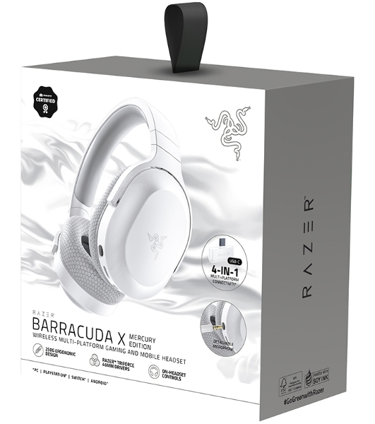 Гарнитура Razer Barracuda X (2022) белый, беспроводная + проводная, Bluetooth/USB-C/3.5 мм
