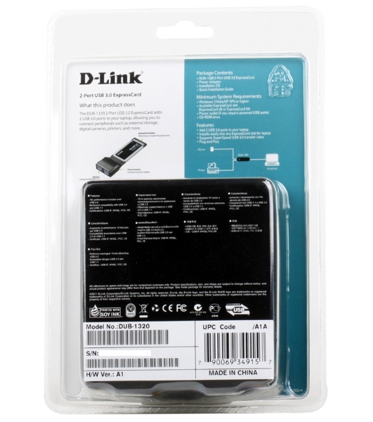 Адаптер D-Link DUB-1320 2-портовый USB 3.0 для шины ExpressCard