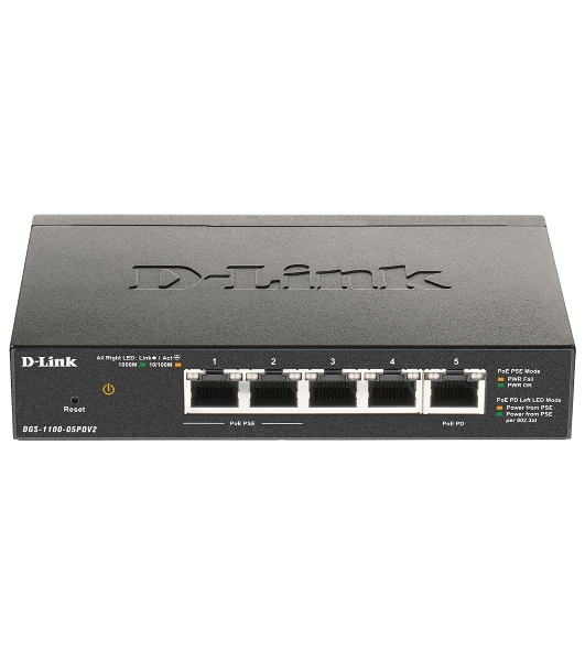 Коммутатор D-Link DGS-1100-05PDV2, 5×1 Гбит/с, настраиваемый