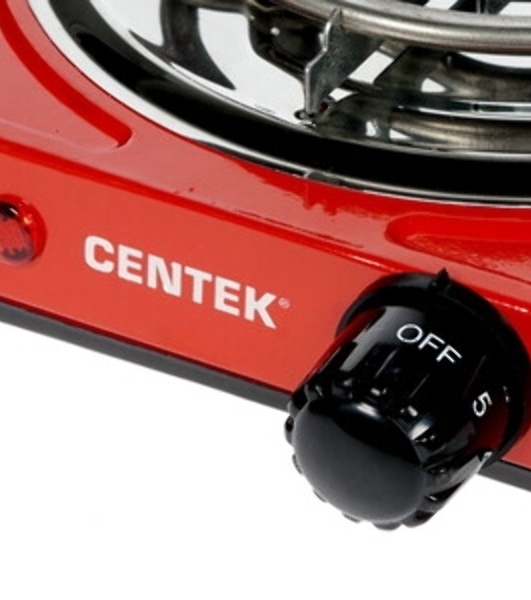 Плита настольная электрическая Centek CT-1508 красный, 1 кВт, ТЭН, конфорки - 1, эмаль, поворотные переключатели