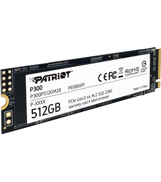 Накопитель SSD Patriot P300, 512Gb, PCIe 3.0 x4, M.2 2280, NVMe, R/W 1700/1200