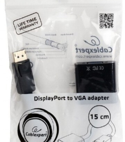 Переходник DisplayPort - VGA Cablexpert A-DPM-VGAF-02, 20M/15F, кабель 15 см, пакет