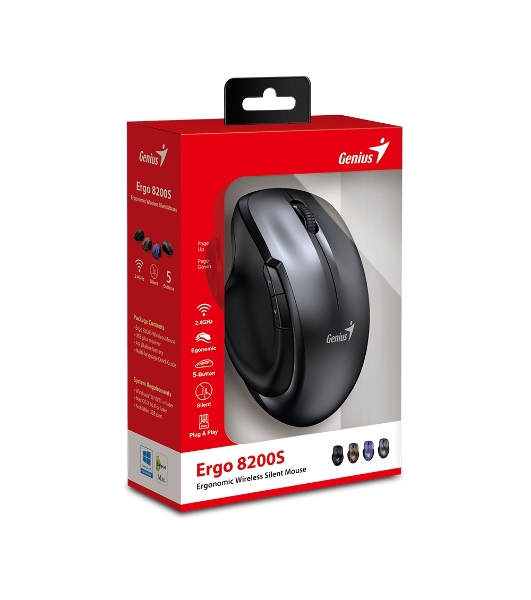 Мышь беспроводная Genius Ergo 8200S серый, 1200 dpi, радиоканал, USB, кнопки - 5