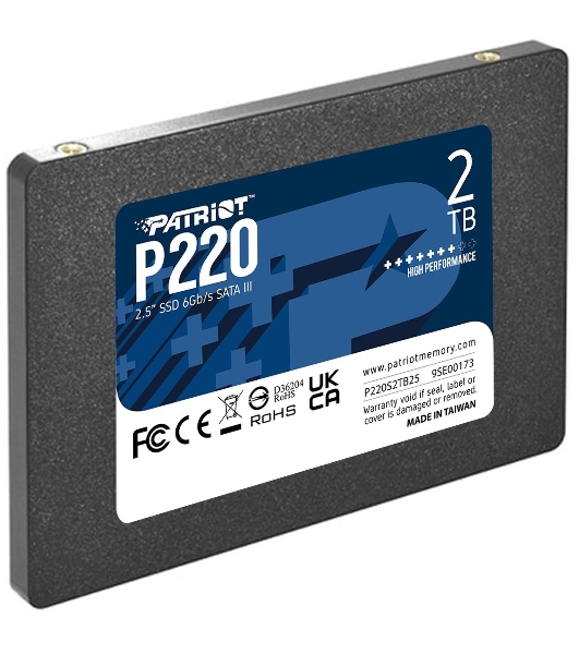 Накопитель SSD Patriot P220, 2Tb, SATA III, 2.5', R/W 550/500