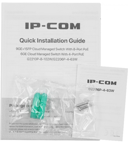Коммутатор сетевой IP-COM G2206P-4-63W 4x10Base-T/100Base-TX/1000Base-T 2x1000Base-T PoE порты 4 Количество портов PoE+ 4 G2206P-4-63W