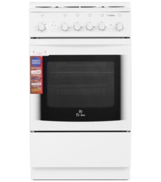 Плита газовая De Luxe 506040.03Г (КР) ЧР белый, конфорок 4 газовых, духовка 54 л, 50 см x 85 см x 60 см