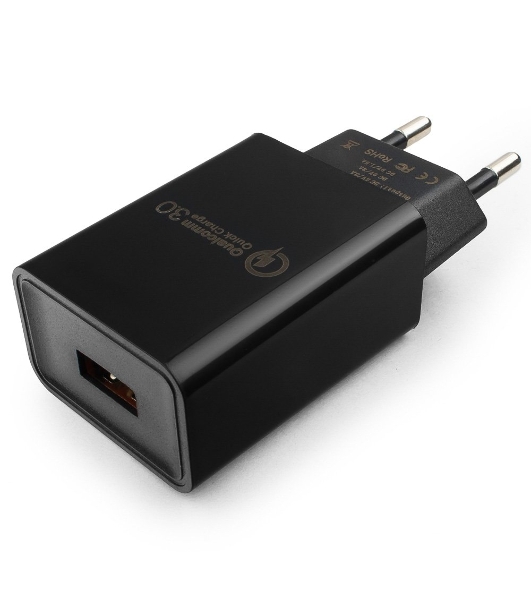 Сетевое зарядное устройство Cablexpert MP3A-PC-17, QC 3.0, 100/220V - 1 USB порт 5/9/12V, черный