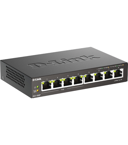 Коммутатор D-Link DGS-1008P/F3A, 8×1 Гбит/с, неуправляемый
