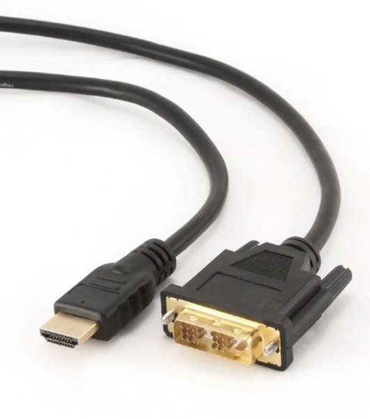 Кабель HDMI-DVI Cablexpert CC-HDMI-DVI-6, 19M/19M, single link, медь, позол.разъемы, экран, 1.8м, черный, пакет