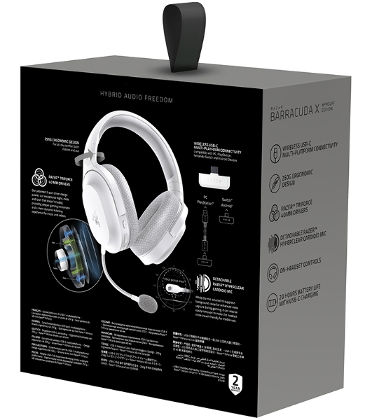 Гарнитура Razer Barracuda X (2022) белый, беспроводная + проводная, Bluetooth/USB-C/3.5 мм