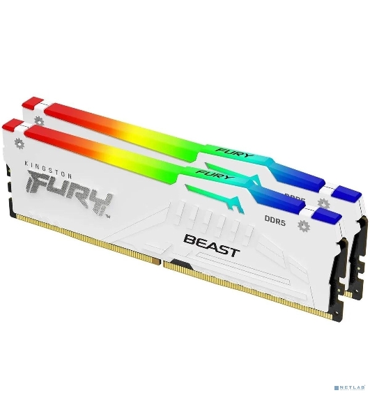 Оперативная память Kingston Fury Beast, DDR5, 32Gb (2x16Gb), 5200MHz, CL40, DIMM, с радиаторами, RGB, белый