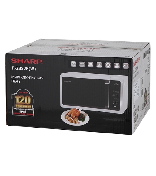 Микроволновая печь Sharp R-2852RW белый, 20 л, 800 Вт, переключатели - кнопки, поворотный механизм