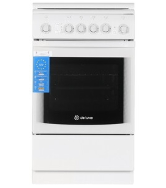 Плита газовая De Luxe 506040.11Г (КР) ЧР белый, конфорок 4 шт, духовка 54 л, 50 см x 85 см x 60 см