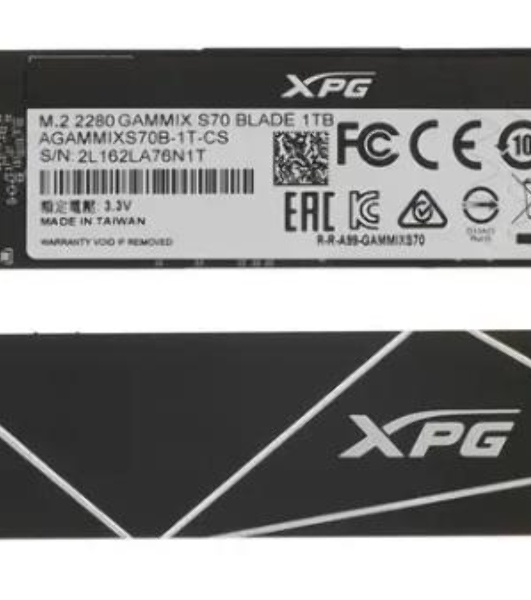 Накопитель SSD ADATA XPG BLADE S70, 1Tb, PCIe 4.0 x4, M.2 2280, NVMe, R/W 7400/5500, с радиатором