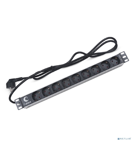 Блок евророзеток Cabeus PDU-9P-2EU для 19' шкафов, горизонтальный, 9 розеток, 16 A, без выключателя, шнур 2м, алюминиевый корпус, немецкий стандарт