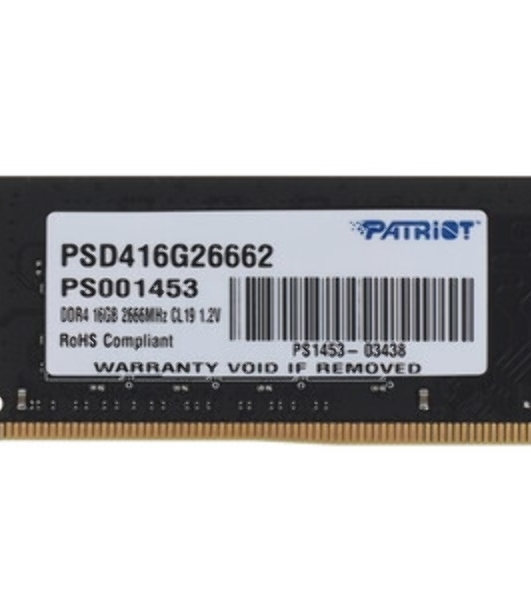 Оперативная память Patriot Signature, DDR4, 16GB (1x16 GB), 2666 MHz, CL19, DIMM