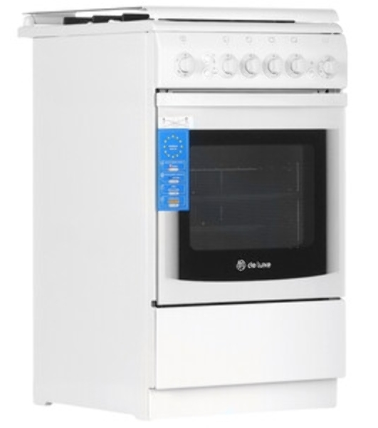 Плита газовая De Luxe 506040.11Г (КР) ЧР белый, конфорок 4 шт, духовка 54 л, 50 см x 85 см x 60 см
