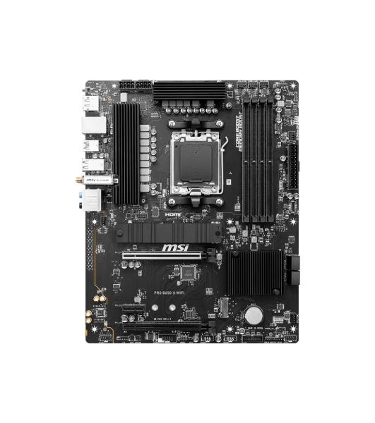 Материнская плата MSI PRO B650-S WIFI, AM5, AMD B650, 4xDDR5, 4xSATA, 2xM.2, 1xPCI-E 4.0 x16, 1xPCI-E 4.0 x4, 1xHDMI, 1xDP, 1x2.5Gb LAN, 3xUSB 3.2 Gen 1, 3xUSB 3.2 Gen 2, 6x3.5 мм, 7.1, Standard-ATX