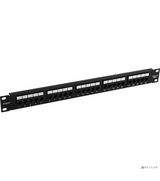 Патч-панель телефонная 19', 1U 25 port ExeGate разъем RJ-12 6P4C, RoHS, черный