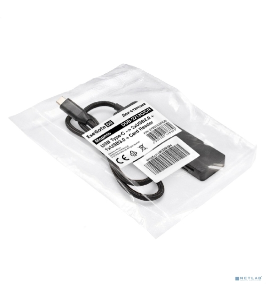 USB-концентратор 4-в-1 ExeGate DUB-2213C/CR (кабель-адаптер USB Type-C --> 2xUSB2.0+ 1xUSB3.0+Card Reader, Plug&Play, черный)