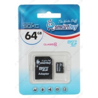 Флеш карта Smartbuy MicroSDHC 64Gb Class10 + адаптер(Флеш карта Smartbuy microSDHC 64Gb Class 10 SB64GbSDCL10-01 + adapter; SB64GbSDCL10-01; черный)