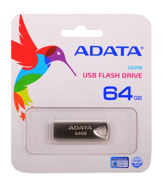 Флешка USB ADATA UV210 (AUV210-64G-RGD), 64Gb, USB 2.0, R/W 15/5, серебро