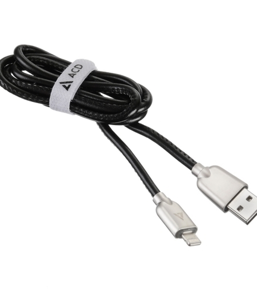 Кабель USB ACD-Allure Lightning - USB-A Кожа, 1м, черный