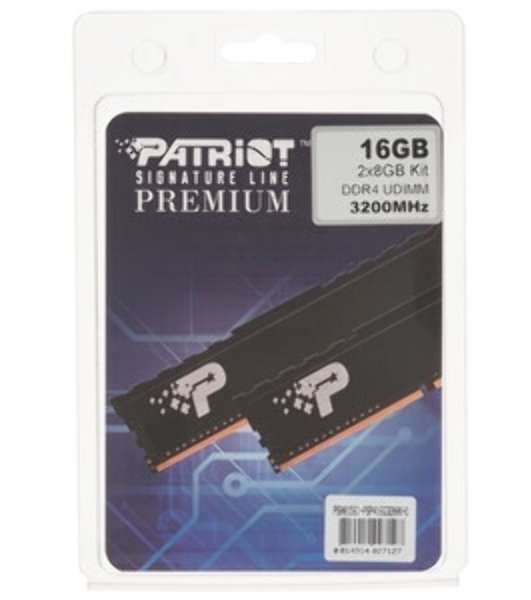 Оперативная память Patriot Signature, DDR4, 16GB (2x8 GB), 3200 MHz, CL22, DIMM
