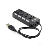 Разветвитель USB2.0 Gembird 4xUSB, блок питания 2А, подсветка и выкл, кабель USB 55 см, черный, фото3