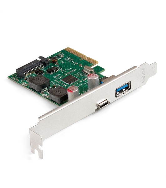 Контроллер ExeGate EXE-313-1A1C (PCI-E x4 v3.0, USB3.2 Gen2 1xType-A + 1xType-C ext., SuperSpeed+ скорость до 10 Гбит/с, разъем доп.питания, ASMedia Chipset ASM3142)