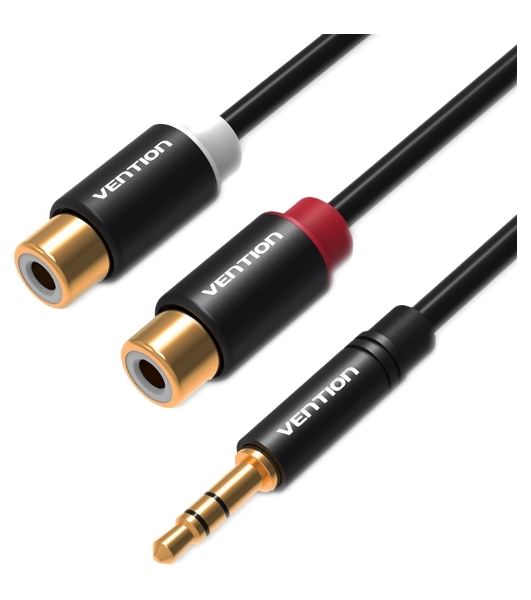 Переходник-разветвитель Vention гибкий Jack 3.5 мм M/2RCA F - 0.3 м черный
