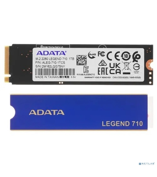 Накопитель SSD ADATA LEGEND 710, 1Tb, PCIe 3.0 x4, M.2 2280, NVMe, R/W 2400/1800, с радиатором