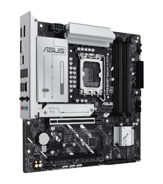 Материнская плата ASUS PRIME B860M-A WIFI, LGA 1851, Intel B860, 4xDDR5, 4xSATA, 2xM.2, 1xPCIe 5.0 x16, 1xPCIe 4.0 x16, 1xPCIe 4.0 x1, 2xDP, 1xHDMI, 1x 2.5Gb LAN, 1xUSB-C 20Gbps, 1xUSB-A 10Gbps, 2xUSB-A 5Gbps, 4xUSB-A 2.0, 3x3.5 мм, 7.1, micro-ATX.